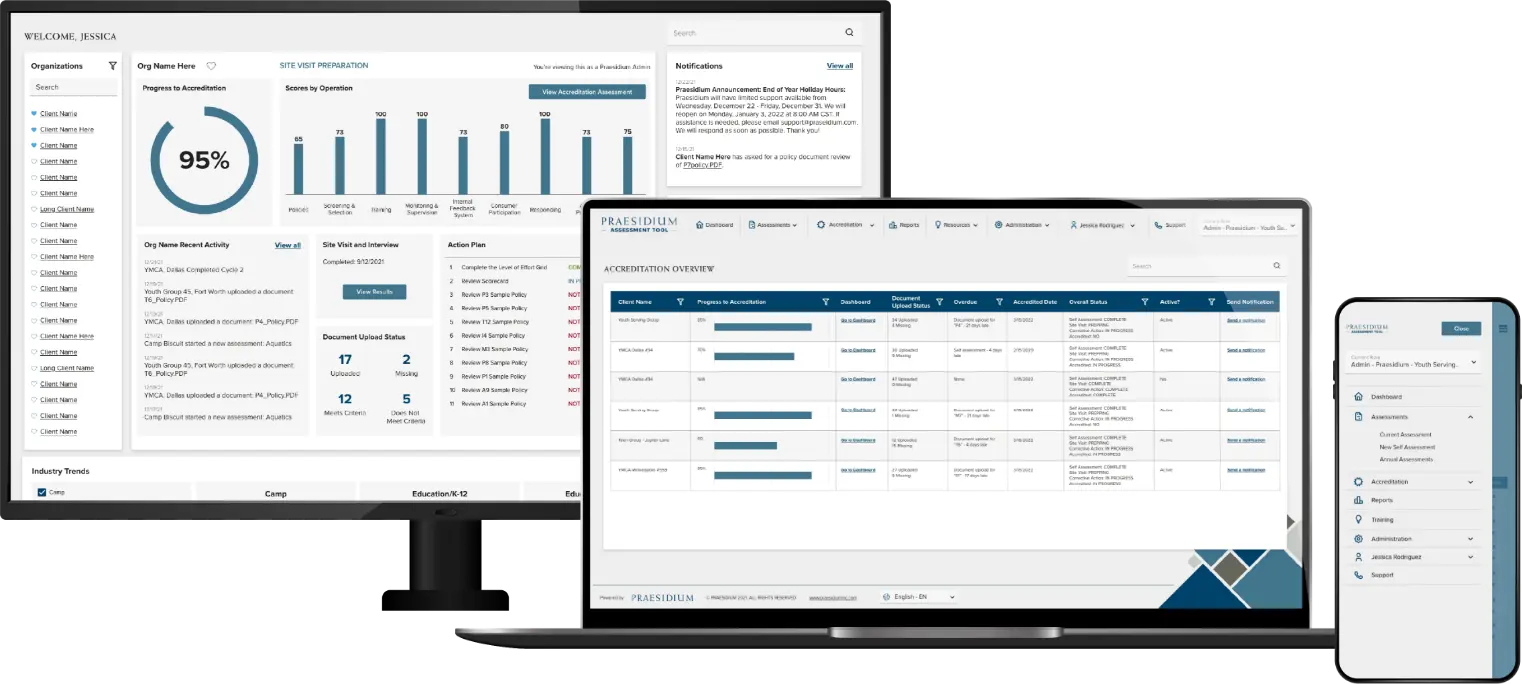 Praesidium software on desktop, laptop, and mobile